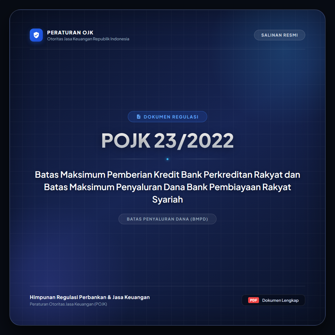 POJK 23-2022 - Batas Maksimum Pemberian Kredit Bank Perkreditan Rakyat dan Batas Maksimum Penyaluran Dana Bank Pembiayaan Rakyat Syariah